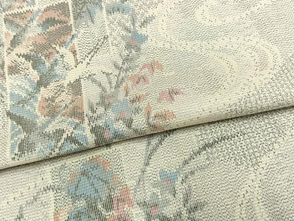 平和屋着物▽上質な紬 単衣 色紙草花文 正絹 逸品 未使用 AAAW1467fy