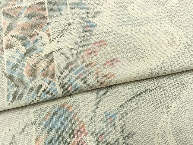 平和屋着物▽上質な紬 単衣 色紙草花文 正絹 逸品 未使用 AAAW1467fy