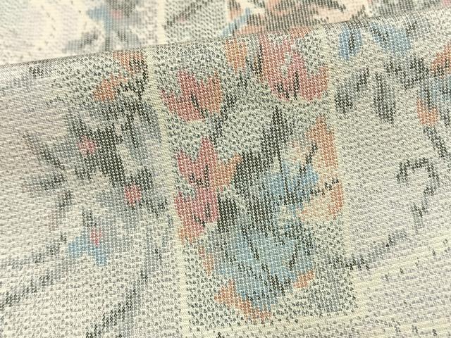 平和屋着物▽上質な紬 単衣 色紙草花文 正絹 逸品 未使用 AAAW1467fy