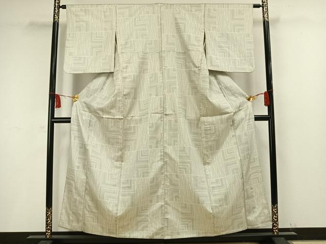 平和屋着物▽上質な紬 単衣 色紙文 正絹 逸品 AAAW1471fy