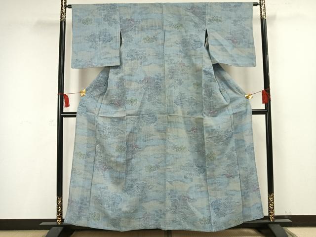 平和屋着物▽上質な紬 単衣 草花文 正絹 逸品 AAAW1473fy