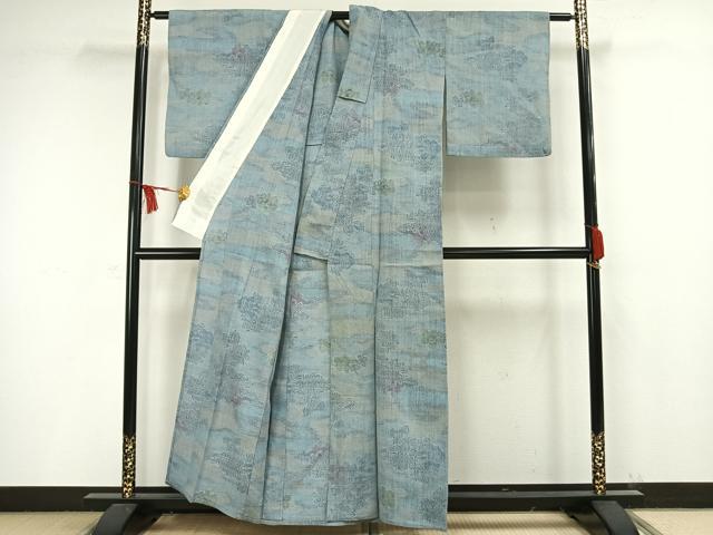 平和屋着物▽上質な紬 単衣 草花文 正絹 逸品 AAAW1473fy