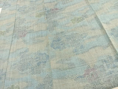 平和屋着物▽上質な紬 単衣 草花文 正絹 逸品 AAAW1473fy