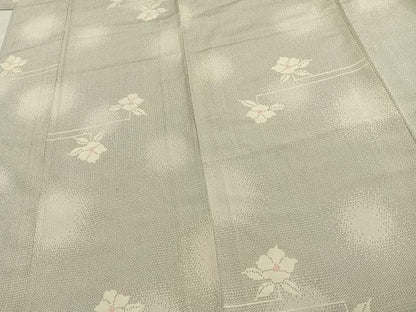 平和屋着物▽本塩沢 単衣 110亀甲 草花文 正絹 逸品 AAAW1480fy