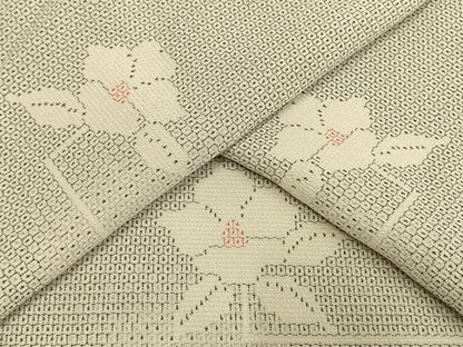 平和屋着物▽本塩沢 単衣 110亀甲 草花文 正絹 逸品 AAAW1480fy