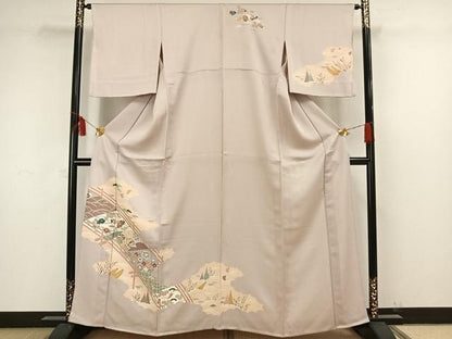 平和屋着物▽訪問着 単衣 風景草花文 正絹 逸品 AAAW1483fy