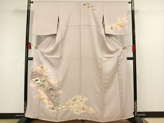 平和屋着物▽訪問着 単衣 風景草花文 正絹 逸品 AAAW1483fy