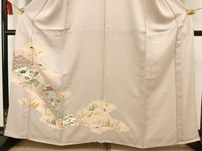 平和屋着物▽訪問着 単衣 風景草花文 正絹 逸品 AAAW1483fy