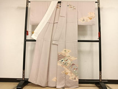 平和屋着物▽訪問着 単衣 風景草花文 正絹 逸品 AAAW1483fy