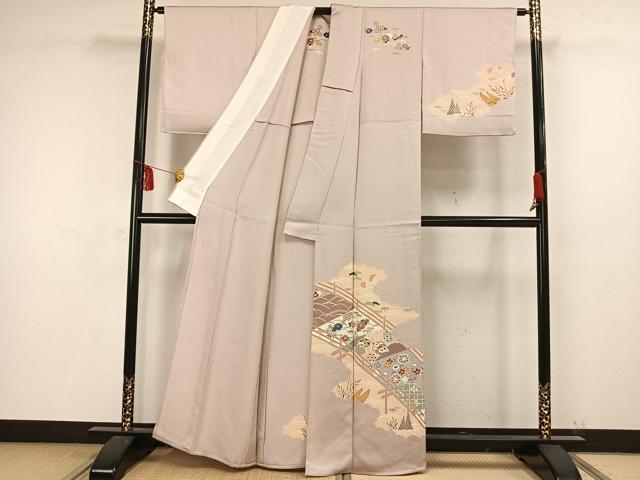 平和屋着物▽訪問着 単衣 風景草花文 正絹 逸品 AAAW1483fy