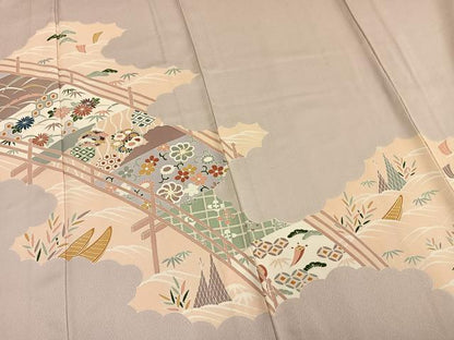 平和屋着物▽訪問着 単衣 風景草花文 正絹 逸品 AAAW1483fy