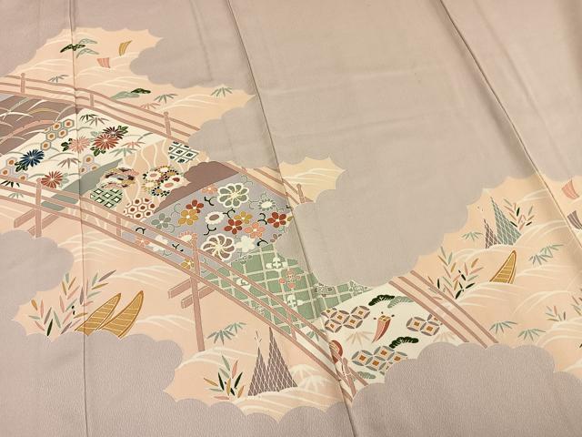 平和屋着物▽訪問着 単衣 風景草花文 正絹 逸品 AAAW1483fy