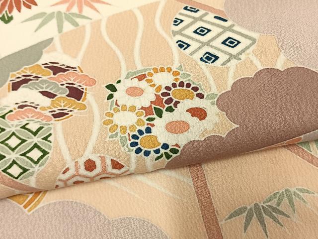 平和屋着物▽訪問着 単衣 風景草花文 正絹 逸品 AAAW1483fy