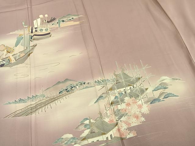 平和屋着物▽訪問着 単衣 風景文 金彩 正絹 逸品 AAAW1484fy