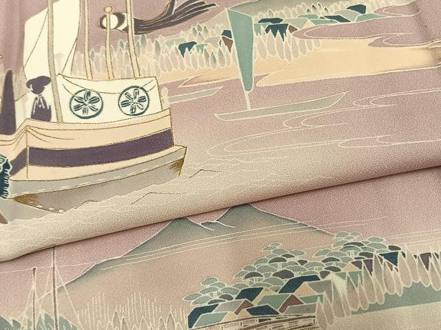 平和屋着物▽訪問着 単衣 風景文 金彩 正絹 逸品 AAAW1484fy
