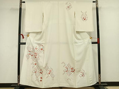平和屋着物▽訪問着 単衣 草花文 正絹 逸品 未使用 AAAW1486fy