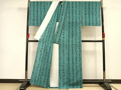 平和屋着物▽上質な小紋　単衣　紬地　粋紗　抽象文　反端付き　正絹　逸品　AAAW1487fy
