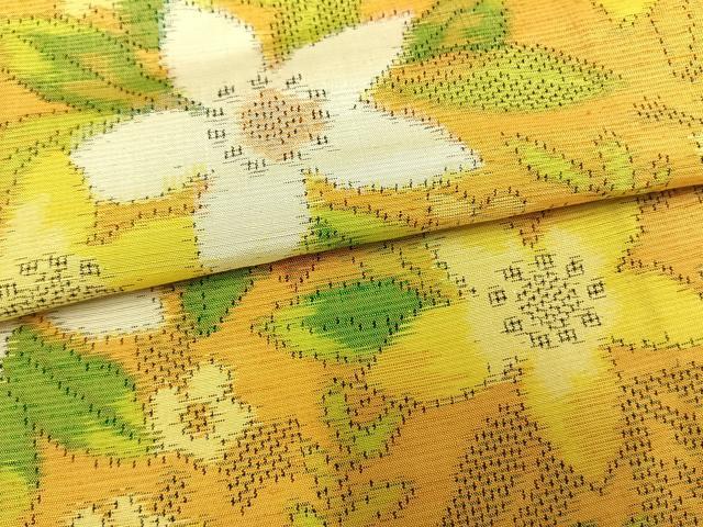 平和屋着物▽上質な紬 単衣 草花文 正絹 逸品 AAAW1488fy