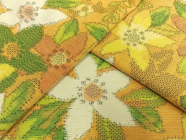 平和屋着物▽上質な紬 単衣 草花文 正絹 逸品 AAAW1488fy
