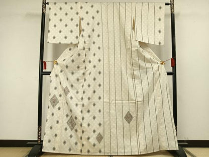 平和屋着物▽訪問着 本場染大島紬 単衣 幾何学文様 正絹 逸品 AAAW1490fy