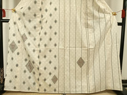 平和屋着物▽訪問着 本場染大島紬 単衣 幾何学文様 正絹 逸品 AAAW1490fy
