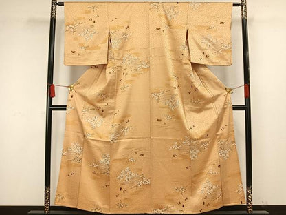 平和屋着物▽上質な小紋 単衣 人物風景文 金彩 正絹 逸品 AAAW1492fy