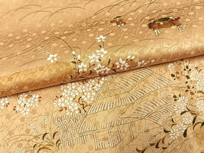 平和屋着物▽上質な小紋 単衣 人物風景文 金彩 正絹 逸品 AAAW1492fy