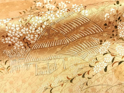 平和屋着物▽上質な小紋 単衣 人物風景文 金彩 正絹 逸品 AAAW1492fy