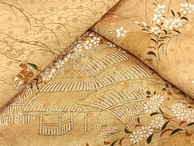 平和屋着物▽上質な小紋 単衣 人物風景文 金彩 正絹 逸品 AAAW1492fy