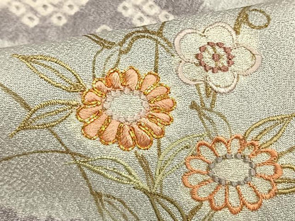 平和屋着物▽訪問着　単衣　駒刺繍　絞り　草花文　金彩　正絹　逸品　AAAW1493fy