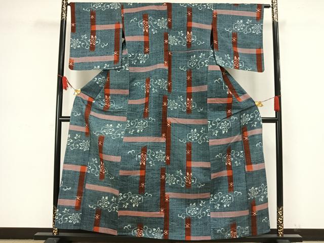平和屋着物▽上質な紬 単衣 草花文 正絹 逸品 AAAW1494fy