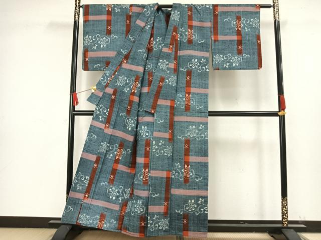 平和屋着物▽上質な紬 単衣 草花文 正絹 逸品 AAAW1494fy