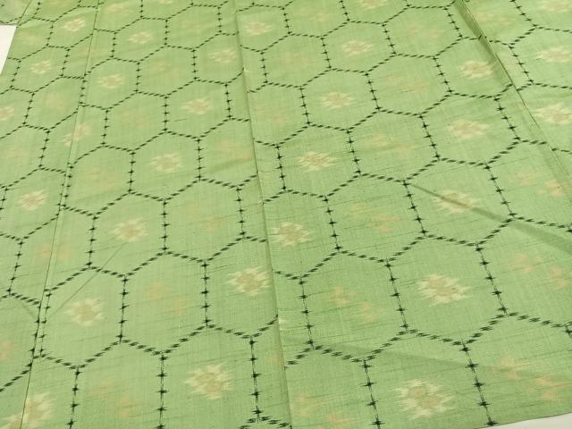 平和屋着物▽上質な紬　単衣　亀甲花鳥文　正絹　逸品　AAAW1495fy