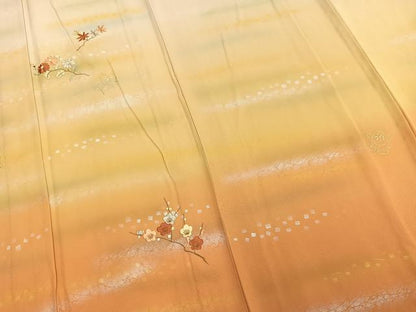 平和屋着物▽訪問着　単衣　中国三大刺繍　相良刺繍　枝花文　暈し染め　金糸　銀彩　正絹　逸品　AAAW1497fy