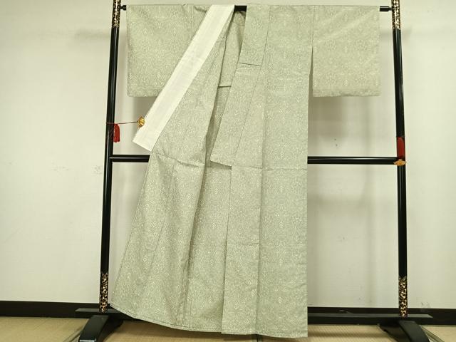 平和屋着物▽上質な紬　単衣　草花文　正絹　逸品　AAAW1498fy