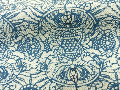 平和屋着物▽上質な小紋　単衣　型染め　藍　幾何学文様　正絹　逸品　未使用　AAAW1501fy