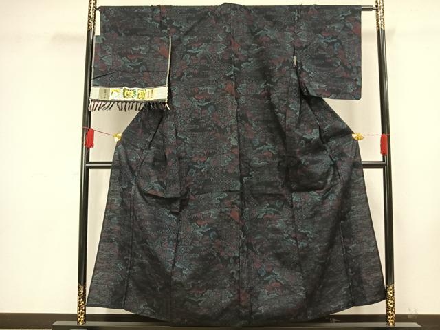 平和屋着物▽結城紬　単衣　切嵌文　証紙付き　正絹　逸品　AAAW1504fy