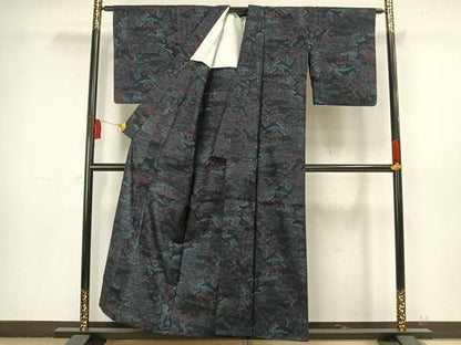 平和屋着物▽結城紬　単衣　切嵌文　証紙付き　正絹　逸品　AAAW1504fy