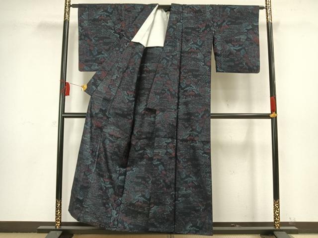 平和屋着物▽結城紬　単衣　切嵌文　証紙付き　正絹　逸品　AAAW1504fy