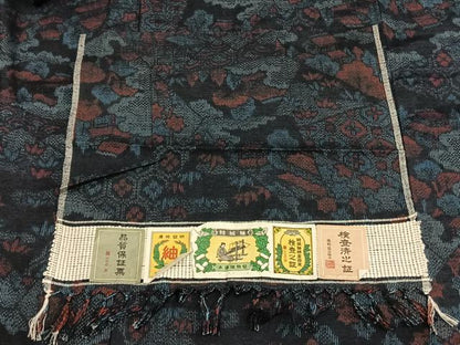 平和屋着物▽結城紬　単衣　切嵌文　証紙付き　正絹　逸品　AAAW1504fy