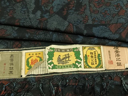 平和屋着物▽結城紬　単衣　切嵌文　証紙付き　正絹　逸品　AAAW1504fy