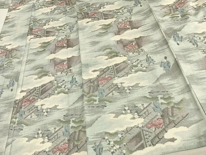 平和屋着物▽本場大島紬 単衣 白大島 9マルキ 総絣 人物風景文 正絹 逸品 未使用 AAAW1505fy