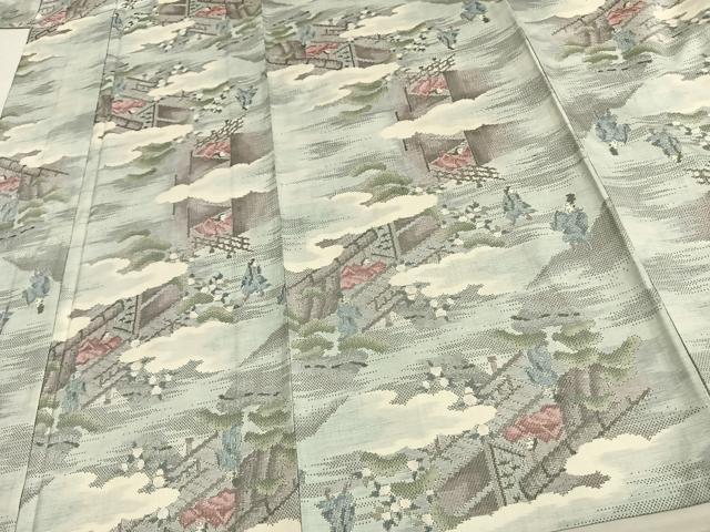 平和屋着物▽本場大島紬 単衣 白大島 9マルキ 総絣 人物風景文 正絹 逸品 未使用 AAAW1505fy