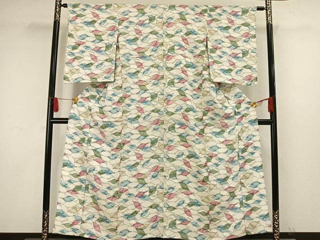 平和屋着物▽上質な小紋　単衣　舞葉文　正絹　逸品　AAAW1507fy