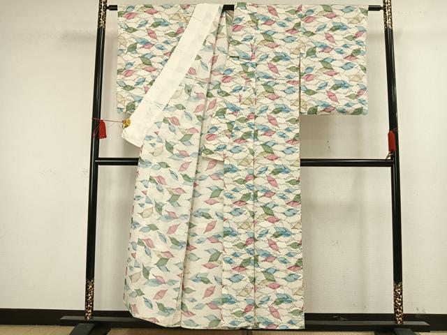 平和屋着物▽上質な小紋　単衣　舞葉文　正絹　逸品　AAAW1507fy
