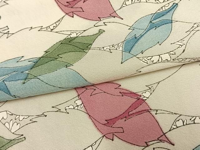 平和屋着物▽上質な小紋　単衣　舞葉文　正絹　逸品　AAAW1507fy