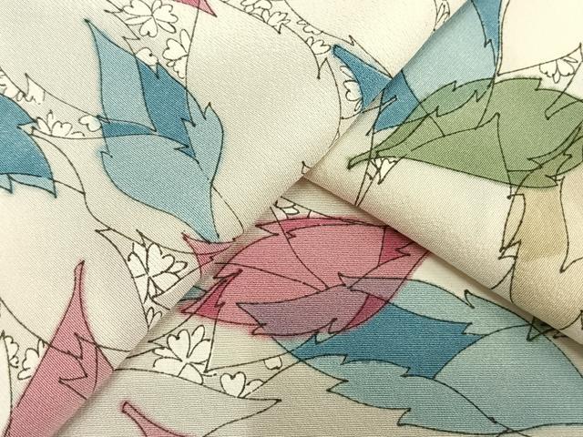 平和屋着物▽上質な小紋　単衣　舞葉文　正絹　逸品　AAAW1507fy