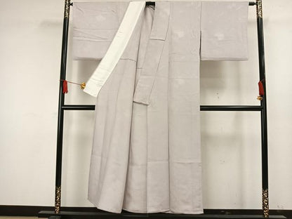 平和屋着物▽上質な色無地 単衣 風景陶器地紋 桜鼠色 正絹 逸品 AAAW1512fy
