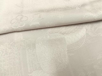平和屋着物▽上質な色無地 単衣 風景陶器地紋 桜鼠色 正絹 逸品 AAAW1512fy
