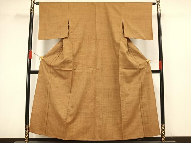 平和屋着物▽上質な紬　単衣　色無地　黄唐茶色　正絹　逸品　AAAW1516fy